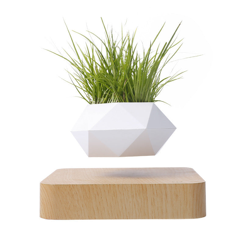 Magnetic Levitation Polygonal Wood Grain Potted Plant